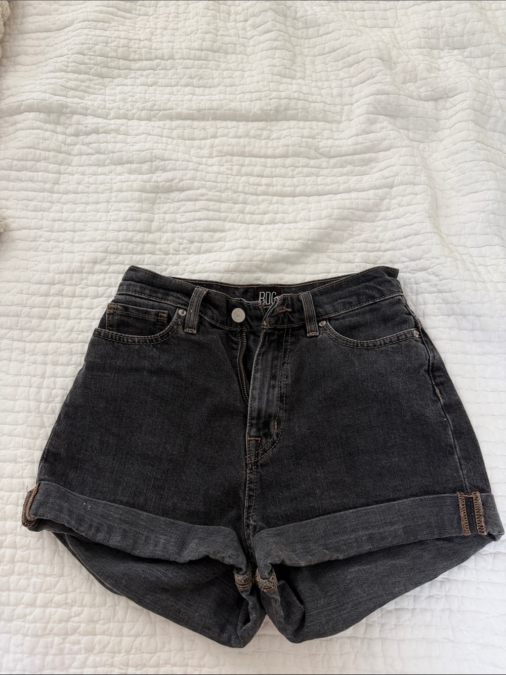 BDG High-Rise Black Rolled-Hem Denim Shorts